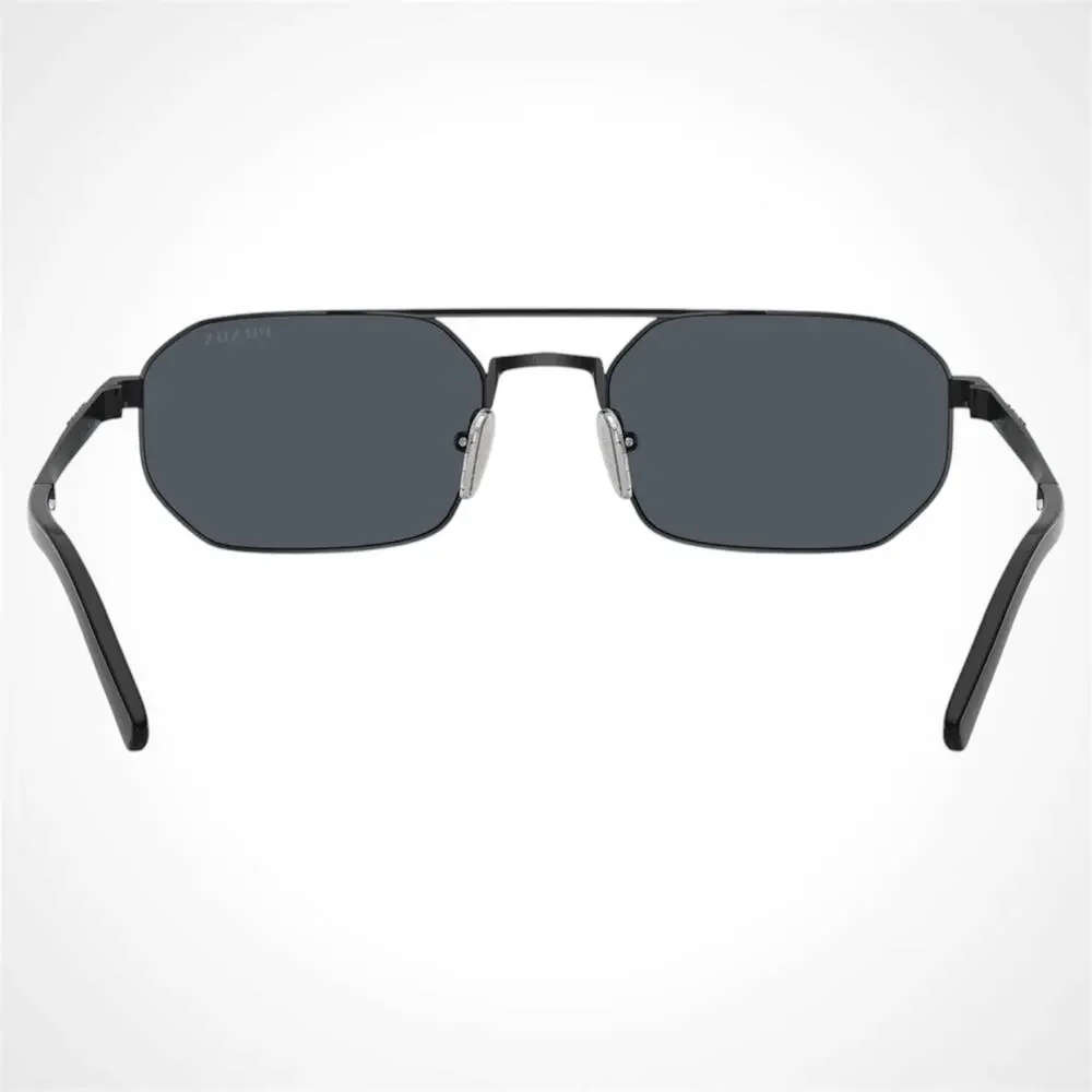 New PRADA Sunglasses Black Metal Mens Grey Lens Square Pilot 55-19-140mm